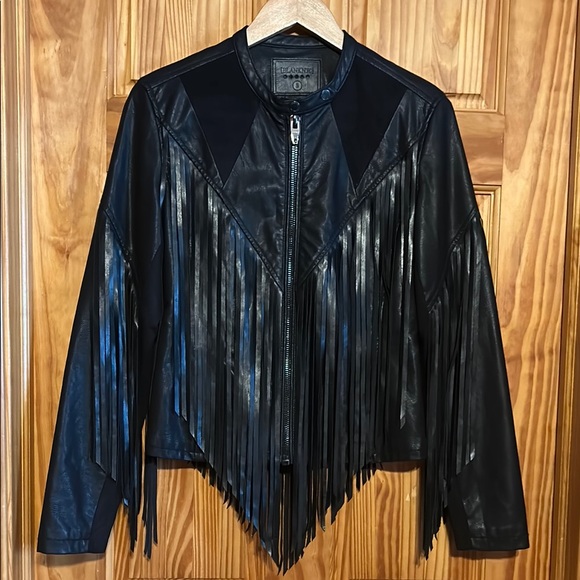 Black Fringe Faux Leather Jacket